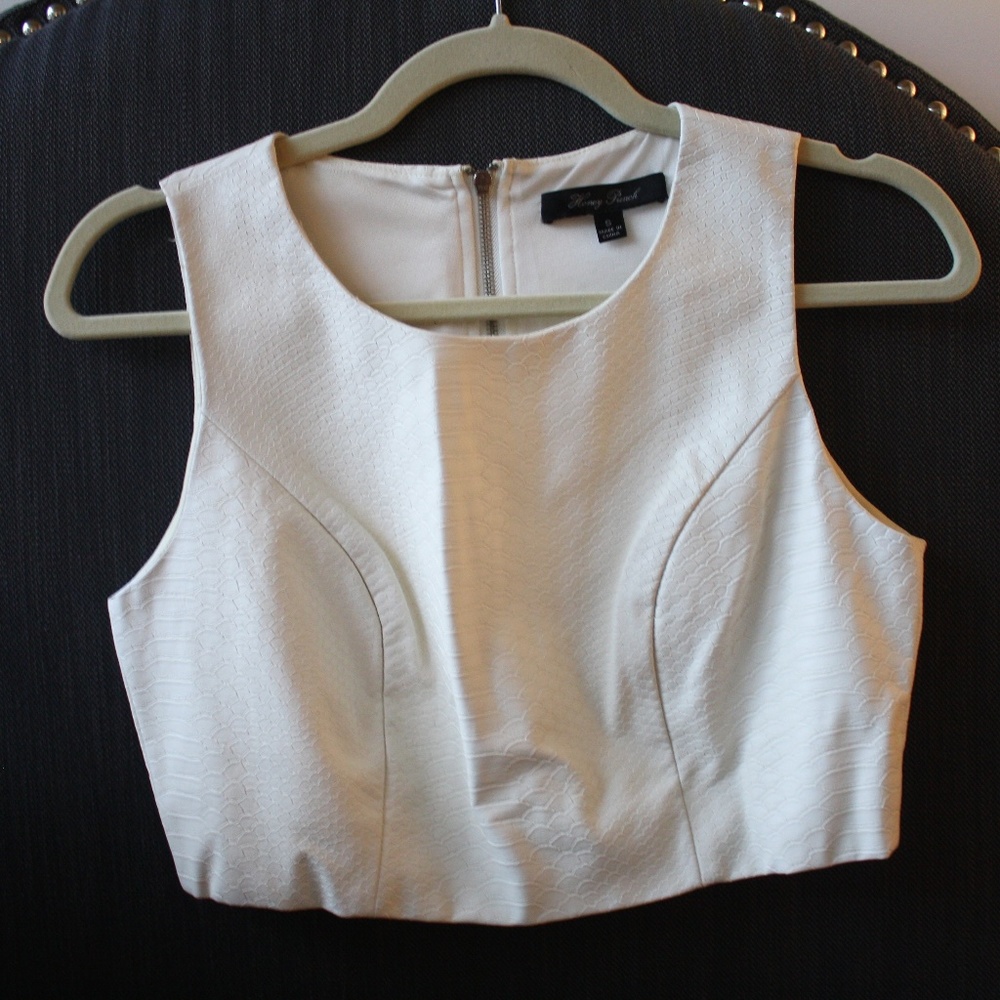 Honey Punch White Leather Python Crop Top